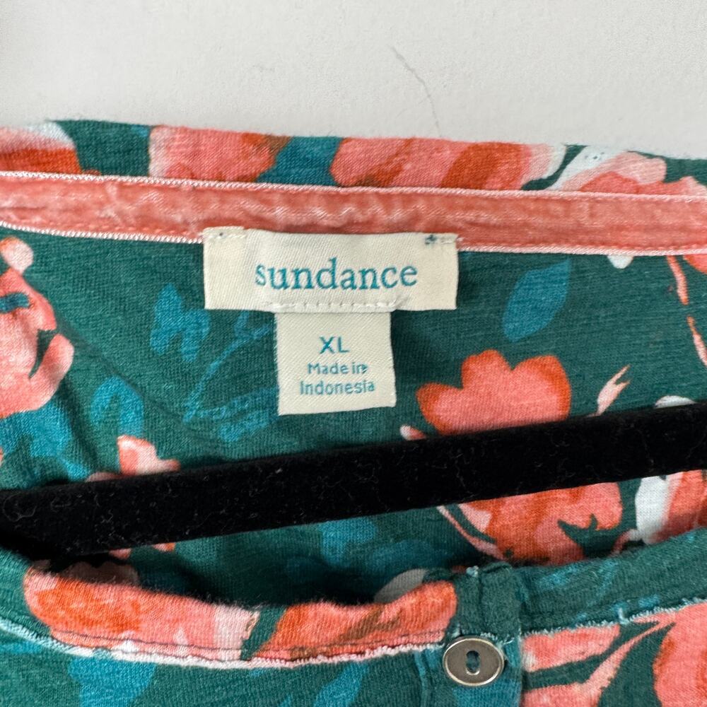 Sundance Green & Coral Henley Long Sleeve Shirt XL - Picture 2 of 4